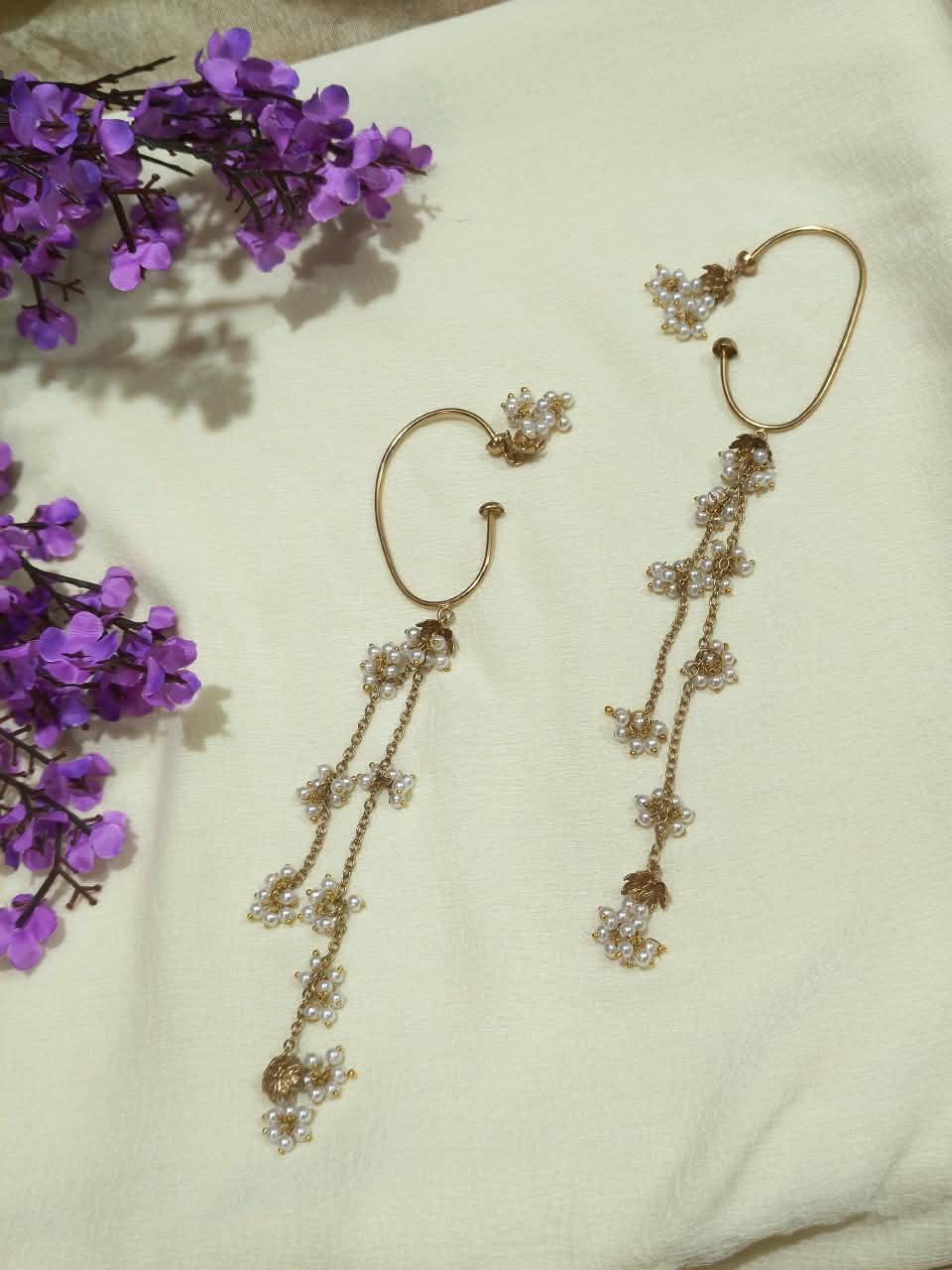 Muktadhara Nirvedha Earcuff | No Piercing Earcuff with Pearl Tassels | Statement Indian Ethnic Jewellery