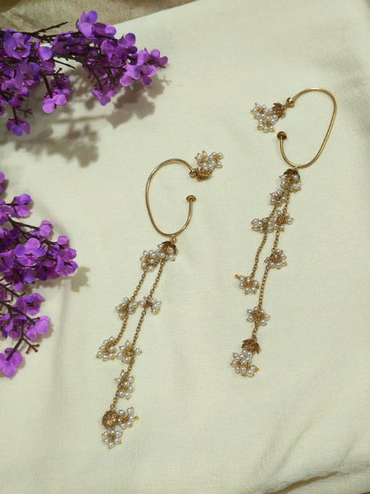 Muktadhara Nirvedha Earcuff | No Piercing Earcuff with Pearl Tassels | Statement Indian Ethnic Jewellery
