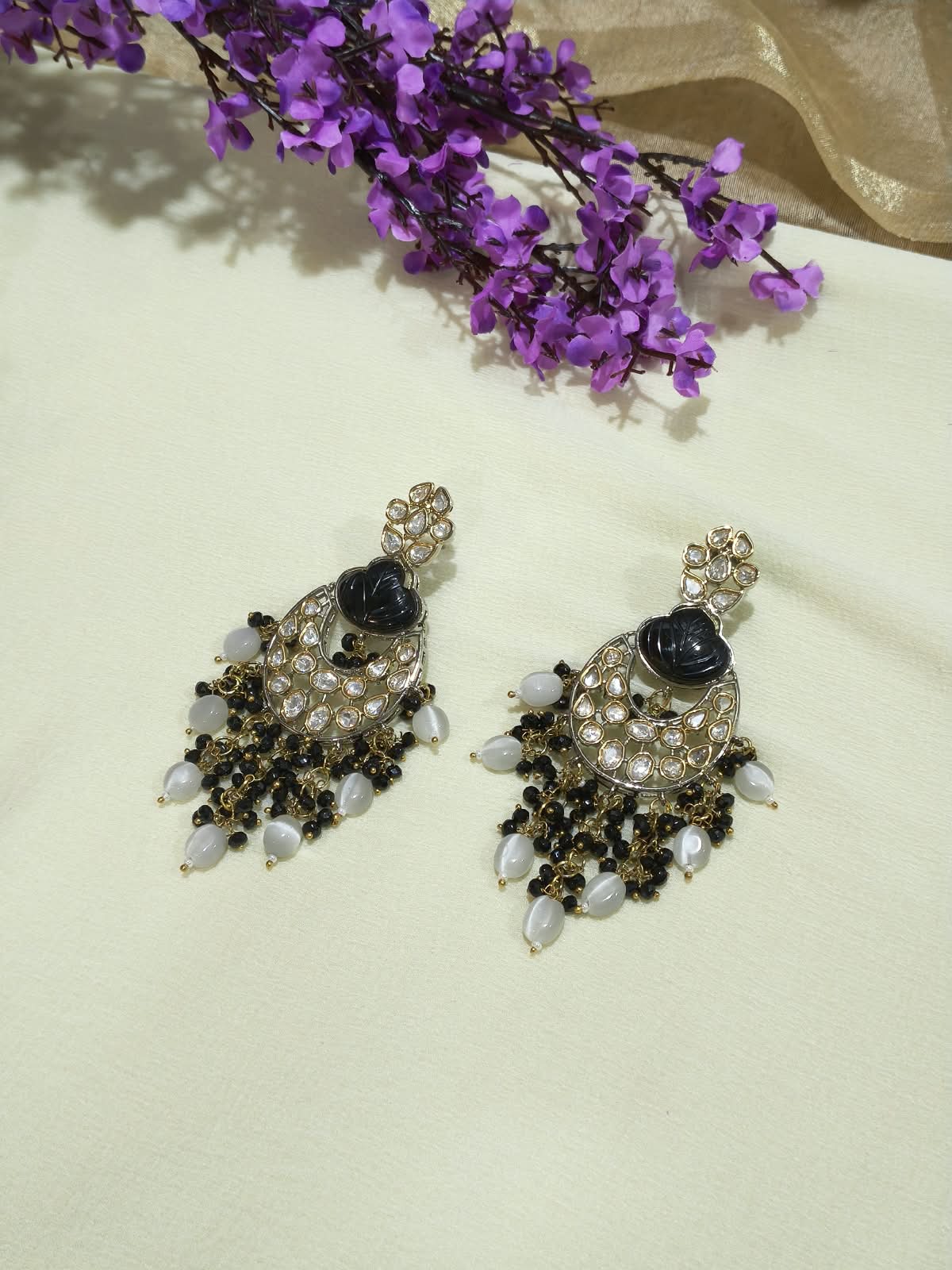 Krishnashyam Polki Statement Earrings | Black Polki Statement Earrings | Bold Traditional Indian Ethnic Jewellery