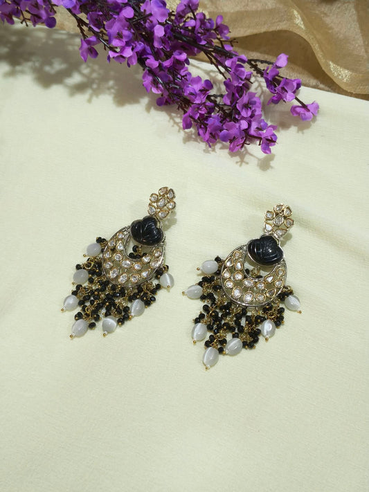Krishnashyam Polki Statement Earrings | Black Polki Statement Earrings | Bold Traditional Indian Ethnic Jewellery