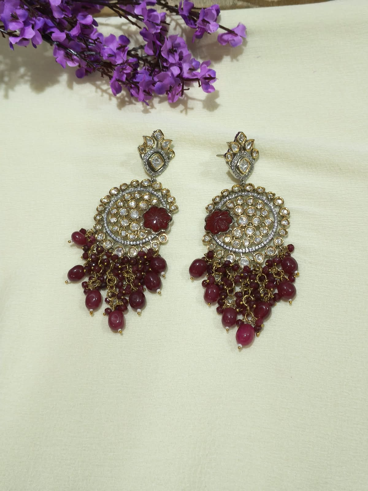 Raktim Polki Rajashree Earrings | Polki Ruby Statement Earrings | Traditional Indian Ethnic Jewellery