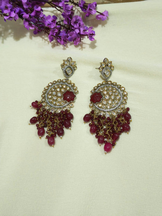 Raktim Polki Rajashree Earrings | Polki Ruby Statement Earrings | Traditional Indian Ethnic Jewellery