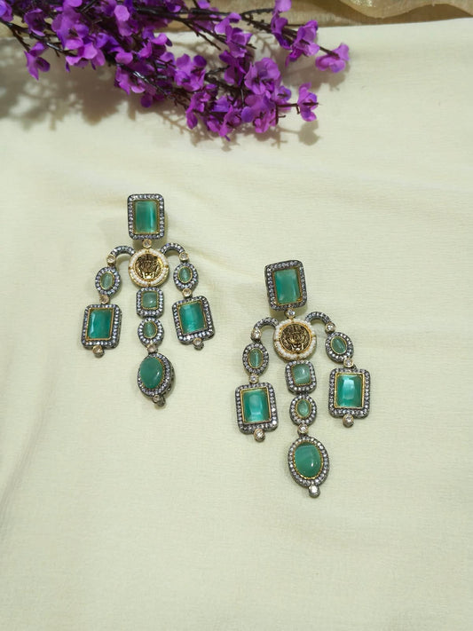 Haritashyam Sea Green Statement Earrings | Sabyasachi Inspired Sea Green Statement Earrings | Traditional Indian Ethnic Jewellery