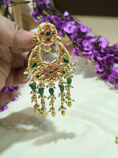 Amdavadi Pachi Chandravali | Ahmedabadi Pachi Kundan Chandbali Earrings | Traditional Indian Ethnic Jewellery