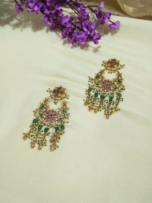 Amdavadi Pachi Chandravali | Ahmedabadi Pachi Kundan Chandbali Earrings | Traditional Indian Ethnic Jewellery