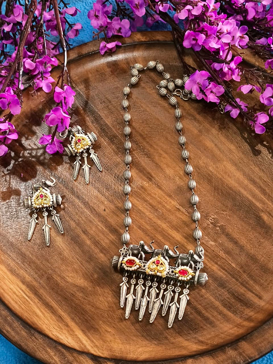 Pachirang Kundan Prabha Haar Set | Pachi Kundan Fusion Long Pendant Necklace with Earrings | Traditional Indian Jewellery