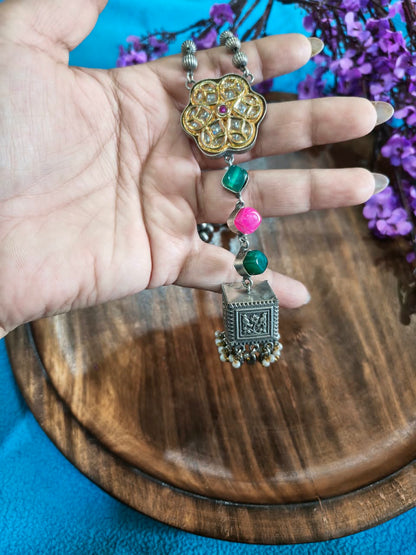 Pachikundana Sutrahaar | Pachi Kundan Tie Style Pendant Statement Long Necklace | Traditional Indian Jewellery