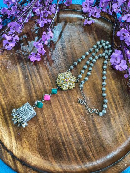 Pachikundana Sutrahaar | Pachi Kundan Tie Style Pendant Statement Long Necklace | Traditional Indian Jewellery