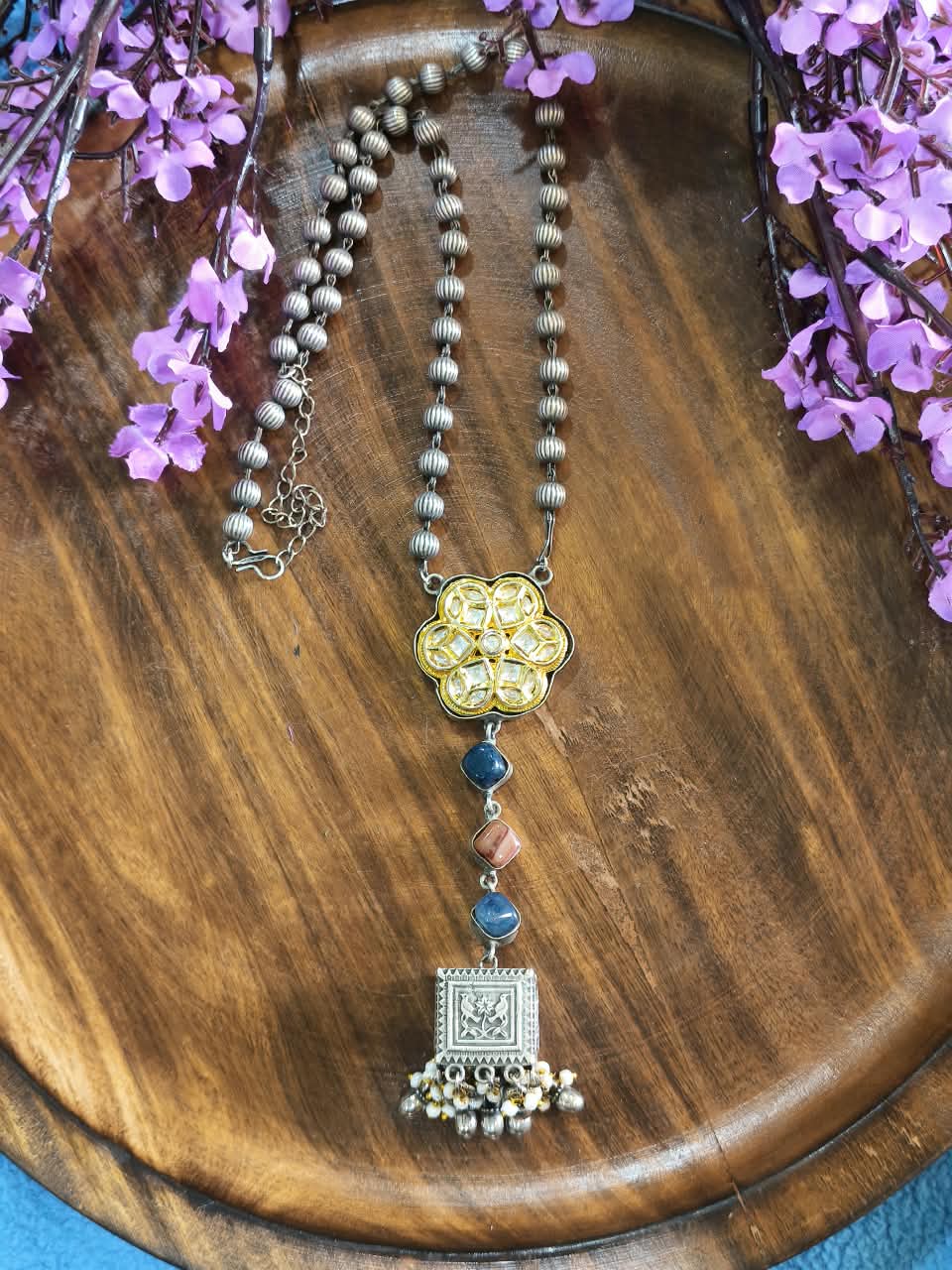 Pachikundana Sutrahaar | Pachi Kundan Tie Style Pendant Statement Long Necklace | Traditional Indian Jewellery