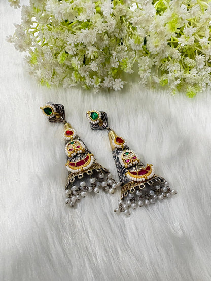 Dvayvarna Rajatkanthi Kundan Earrings | Dual Tone Long Kundan Fusion Earrings | Traditional Indian Statement Jewellery
