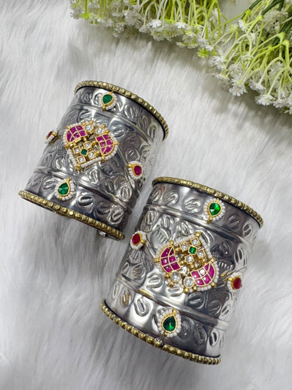 Kanakvalli Kundan Flexi Cuff Kada | Premium SLA Kundan Fusion Flexible Kada for Women | Brass Cuff Bracelet