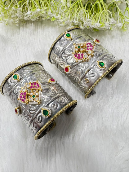 Kanakvalli Kundan Flexi Cuff Kada | Premium SLA Kundan Fusion Flexible Kada for Women | Brass Cuff Bracelet