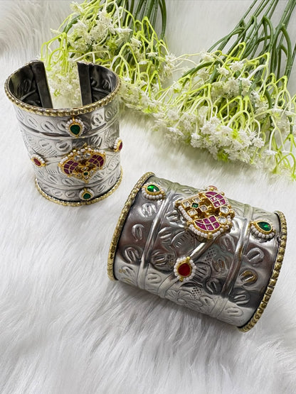 Kanakvalli Kundan Flexi Cuff Kada | Premium SLA Kundan Fusion Flexible Kada for Women | Brass Cuff Bracelet