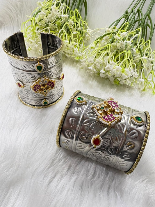 Kanakvalli Kundan Flexi Cuff Kada | Premium SLA Kundan Fusion Flexible Kada for Women | Brass Cuff Bracelet