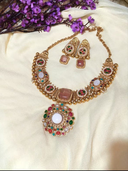Navaratna Apala Ratnamala Choker | Navratna Stone Apala Stone Choker Necklace for Women | Traditional Indian Ethnic Jewellery