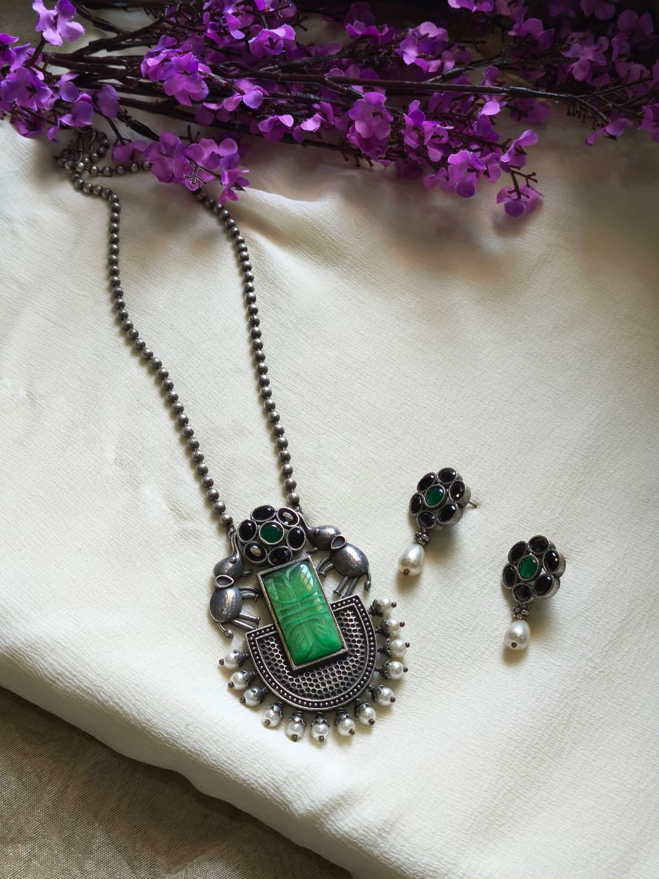 Ishanyara Premium SLA Statement Pendant Set | Premium SLA Stone Statement Pendant Chain Set with Earrings | Indian Ethnic Jewellery
