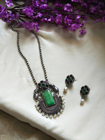 Ishanyara Premium SLA Statement Pendant Set | Premium SLA Stone Statement Pendant Chain Set with Earrings | Indian Ethnic Jewellery