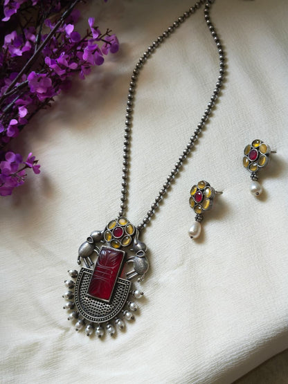 Ishanyara Premium SLA Statement Pendant Set | Premium SLA Stone Statement Pendant Chain Set with Earrings | Indian Ethnic Jewellery