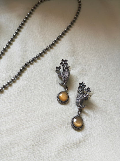 Ratnashobha Premium SLA Statement Pendant Set | Premium SLA Stone Statement Pendant Chain Set with Earrings | Traditional Fashion Jewellery