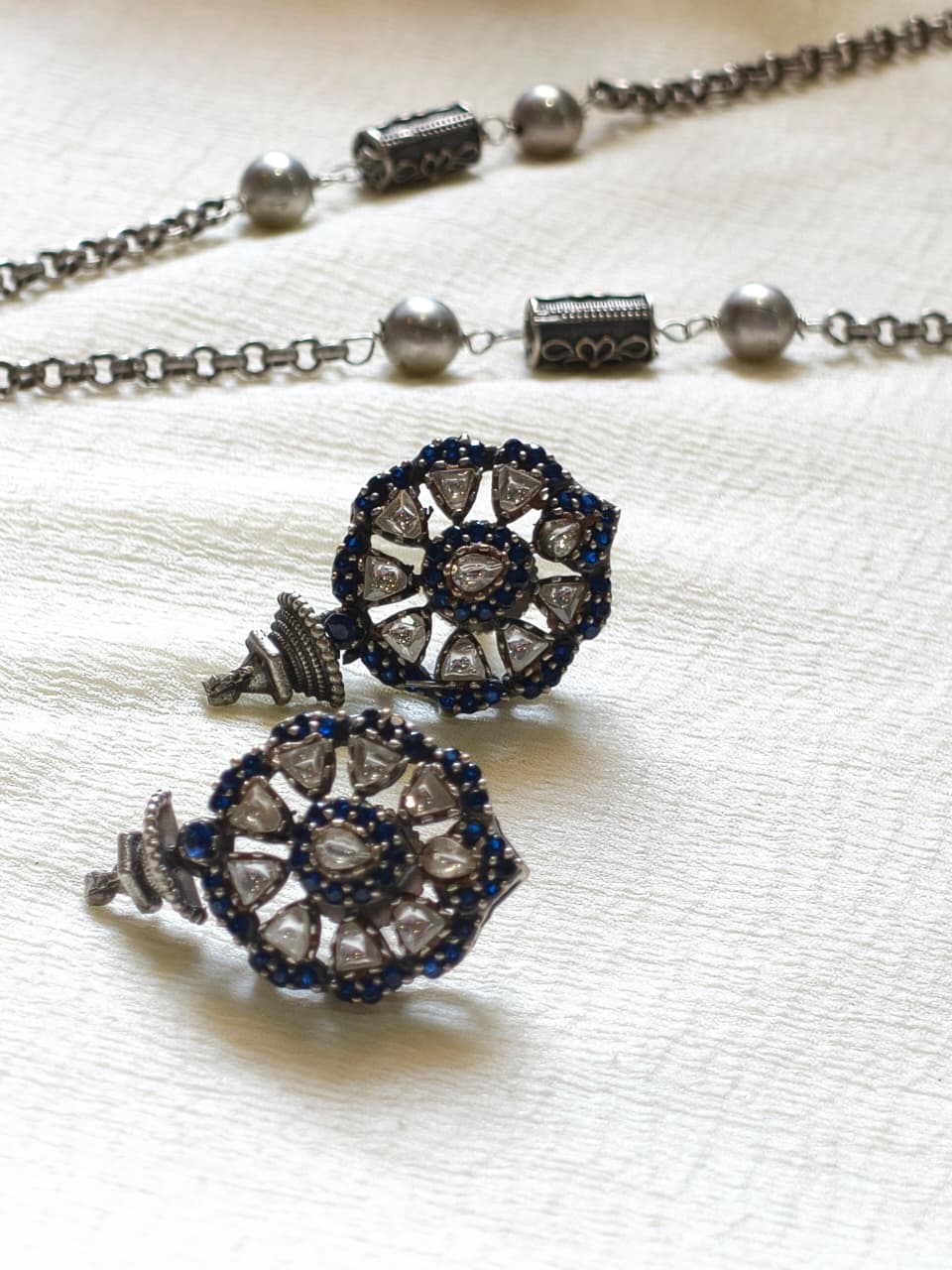 Hiranyalekhā Premium SLA Diamond Pendant Set | Premium SLA Diamond Statement Pendant Chain Set with Earrings | Elegant Indian Jewellery