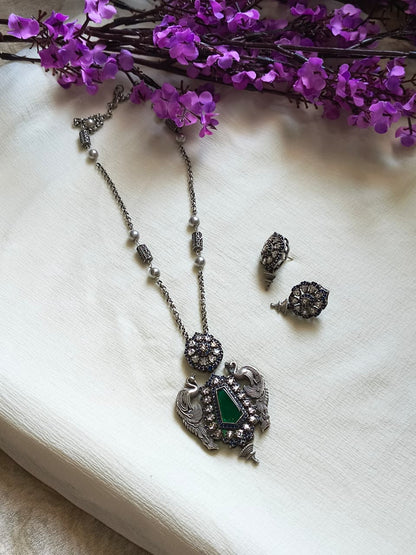 Hiranyalekhā Premium SLA Diamond Pendant Set | Premium SLA Diamond Statement Pendant Chain Set with Earrings | Elegant Indian Jewellery