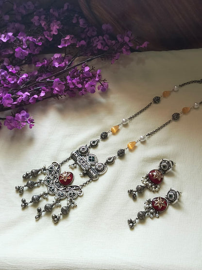 Aarohini Ratnashree Premium SLA Pendant Set | Premium SLA Stone Statement Pendant Chain Set with Earrings | Indian Ethnic Jewellery