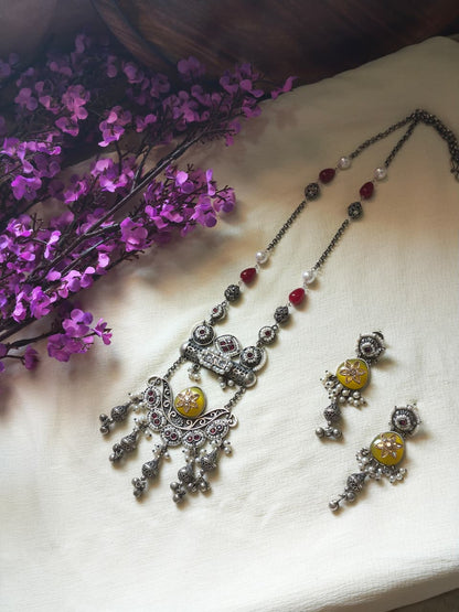 Aarohini Ratnashree Premium SLA Pendant Set | Premium SLA Stone Statement Pendant Chain Set with Earrings | Indian Ethnic Jewellery