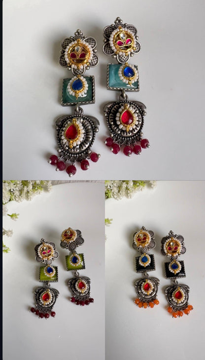 Rangvasini Kundan Stone SLA Fusion Earrings | Kundan Stone SLA Fusion Earrings with Multicolour Drops | Traditional Indian Statement Jewellery