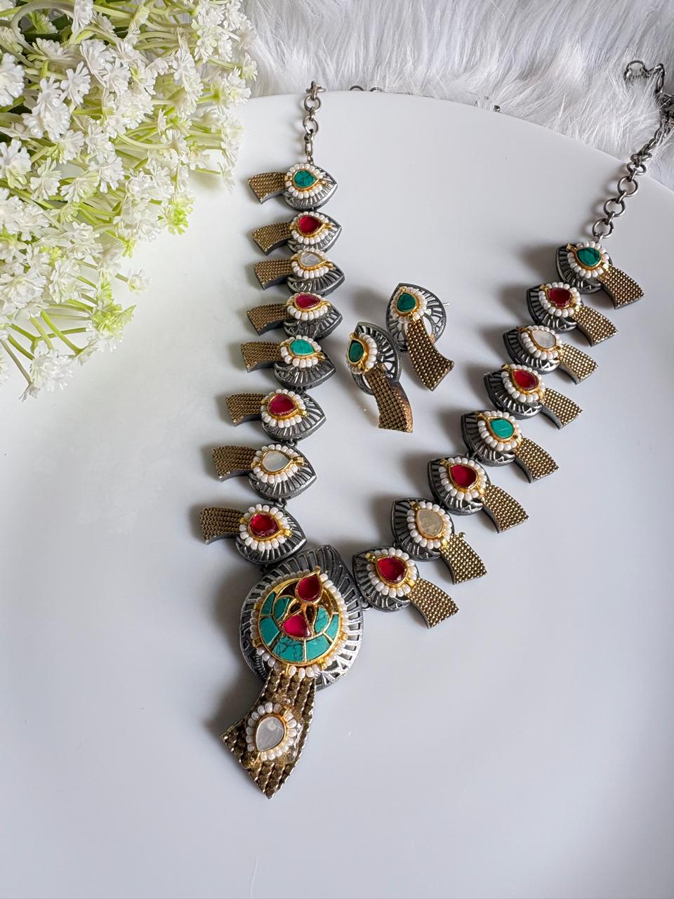 Rajatkanika Dvayvarna Kundan Long Necklace Set | Dual Tone Long Kundan Necklace Set with Earrings | Budget-Friendly Indian Ethnic Jewellery