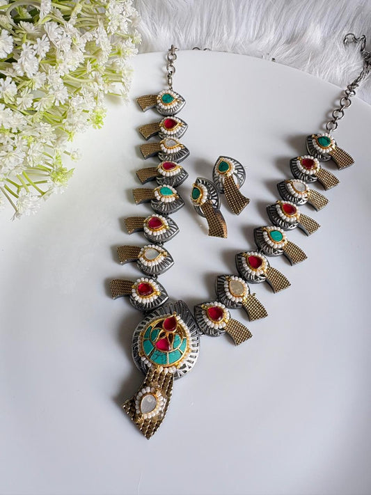 Rajatkanika Dvayvarna Kundan Long Necklace Set | Dual Tone Long Kundan Necklace Set with Earrings | Budget-Friendly Indian Ethnic Jewellery