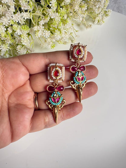 Suvarnapala Kundan Matt Earrings | Gold Matt Apala Polish Kundan Fusion Earrings | Traditional Indian Ethnic Jewellery