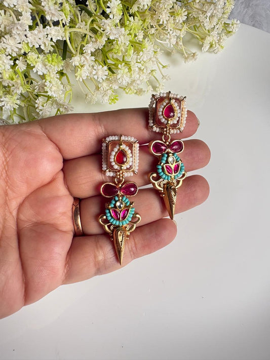 Suvarnapala Kundan Matt Earrings | Gold Matt Apala Polish Kundan Fusion Earrings | Traditional Indian Ethnic Jewellery