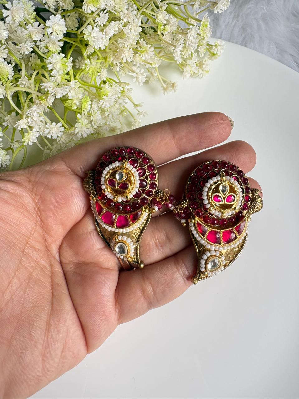 Suvarnapala Kundan Matt Earrings | Gold Matt Apala Polish Kundan Fusion Earrings | Traditional Indian Ethnic Jewellery