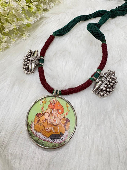 Chitrashree Handpainted Thread Pendant Necklace | Handpainted Pendant with Long Thread Necklace | Traditional Indian Ethnic Jewellery
