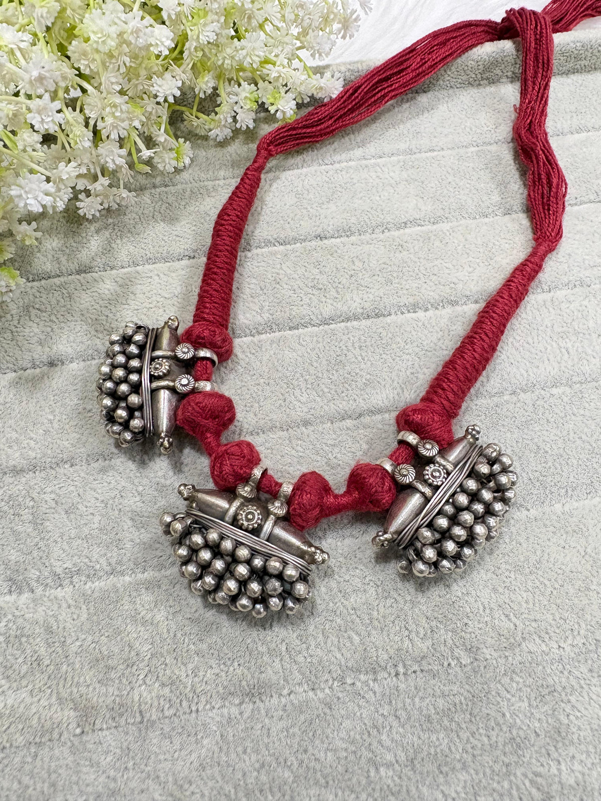 Ghunghurika Rangsutra Thread Necklace | Silver Tone Jhumka Thread Necklace | Traditional Indian Ethnic Jewellery