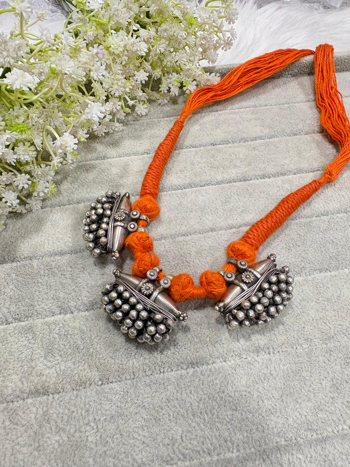 Ghunghurika Rangsutra Thread Necklace | Silver Tone Jhumka Thread Necklace | Traditional Indian Ethnic Jewellery