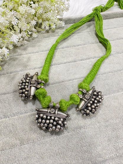 Ghunghurika Rangsutra Thread Necklace | Silver Tone Jhumka Thread Necklace | Traditional Indian Ethnic Jewellery
