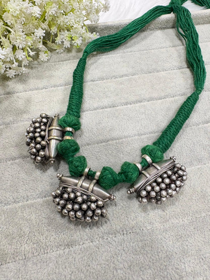 Ghunghurika Rangsutra Thread Necklace | Silver Tone Jhumka Thread Necklace | Traditional Indian Ethnic Jewellery