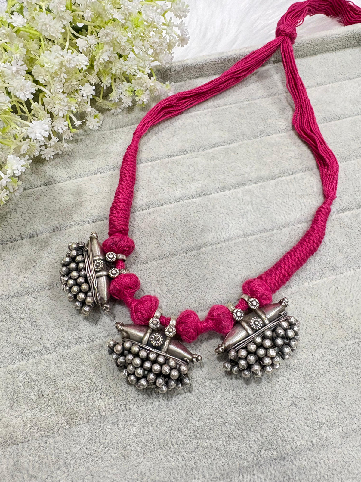 Ghunghurika Rangsutra Thread Necklace | Silver Tone Jhumka Thread Necklace | Traditional Indian Ethnic Jewellery