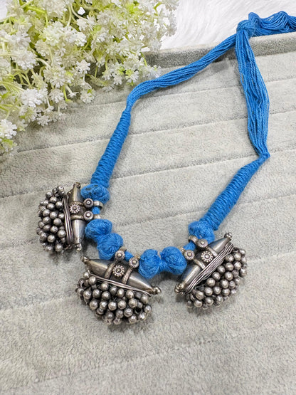 Ghunghurika Rangsutra Thread Necklace | Silver Tone Jhumka Thread Necklace | Traditional Indian Ethnic Jewellery