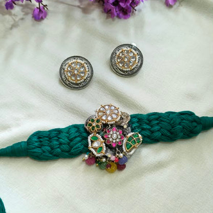 Rangjadau Dori Kundan Choker Set | Statement Braided Choker with Jadau Kundan Detailing & Earrings | Traditional Indian Jewellery