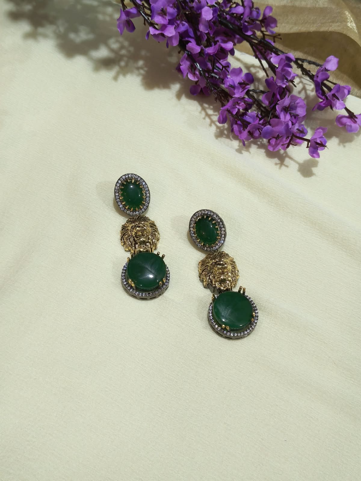 Vanaaranya Emerald Statement Earrings | Sabyasachi Inspired Bottle Green Statement Earrings | Traditional Indian Ethnic Jewellery