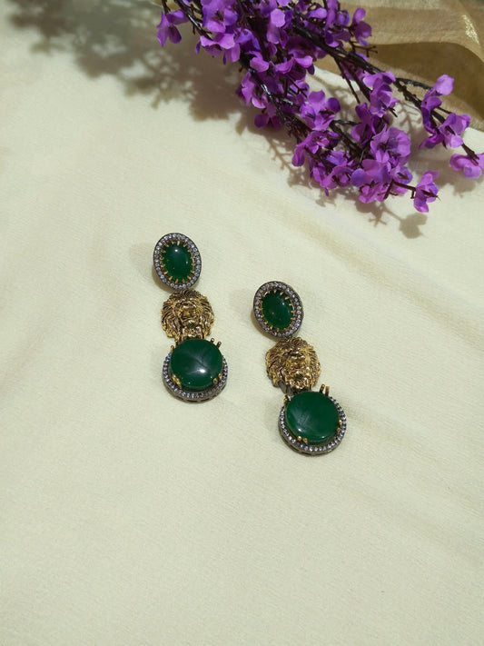 Vanaaranya Emerald Statement Earrings | Sabyasachi Inspired Bottle Green Statement Earrings | Traditional Indian Ethnic Jewellery
