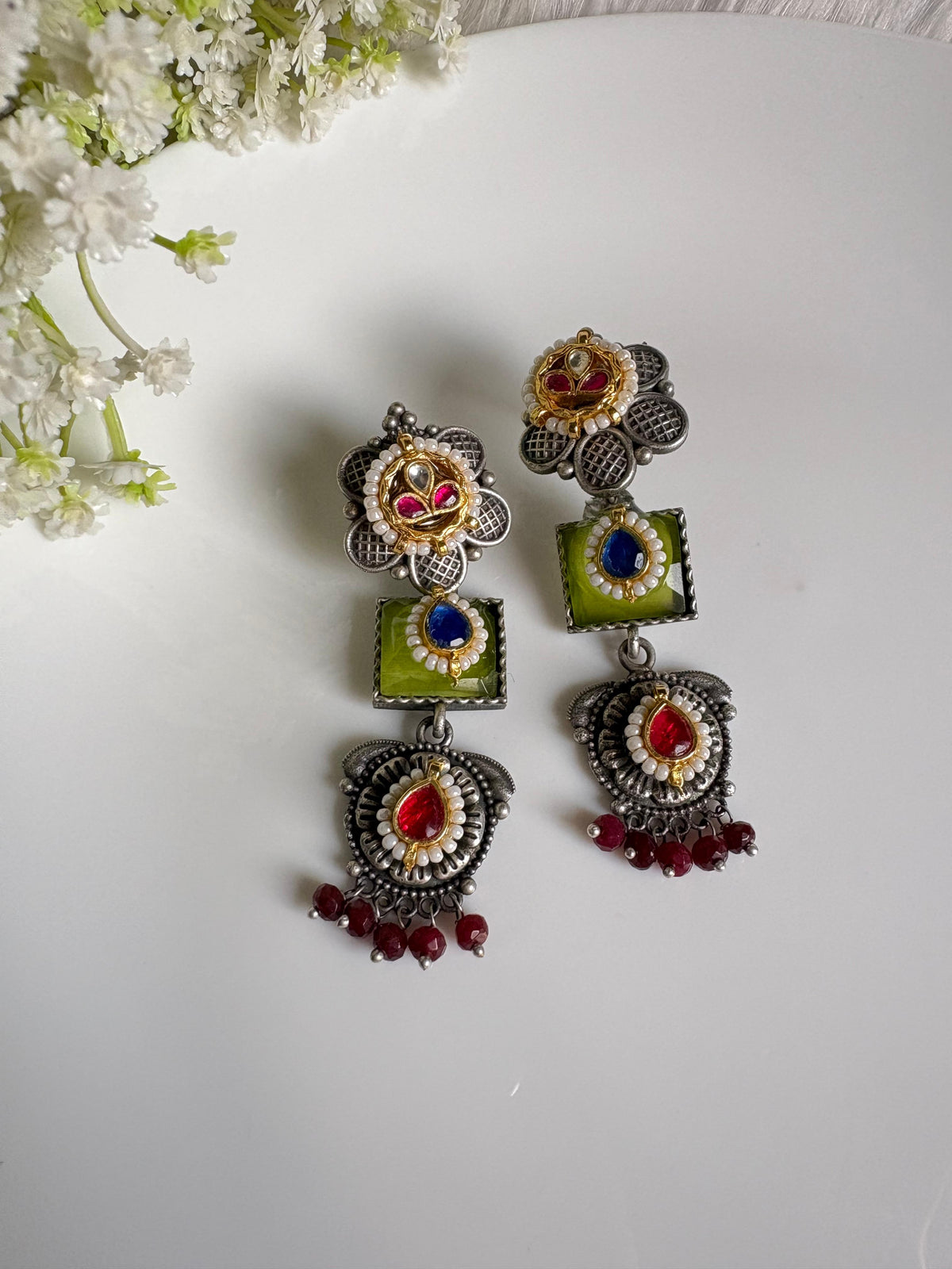Rangvasini Kundan Stone SLA Fusion Earrings | Kundan Stone SLA Fusion Earrings with Multicolour Drops | Traditional Indian Statement Jewellery