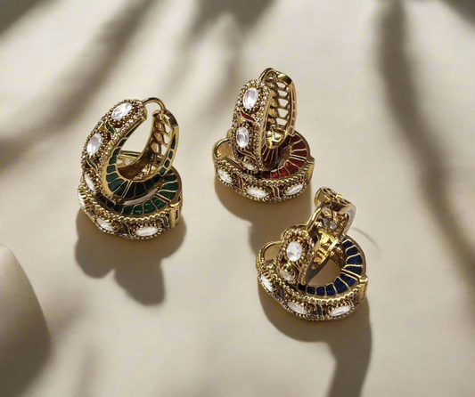Antique Gold Meenakari Hoops with Moissanite |Alankrent Luxe