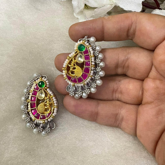 Mor Manjari Pacchi Kundan Stud - Alankrent Luxe