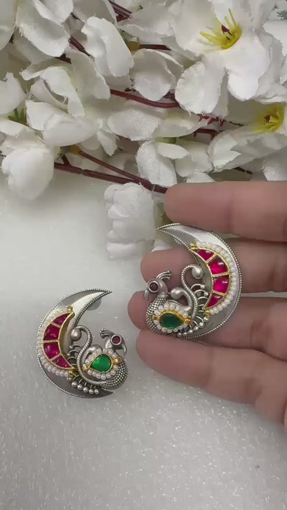 Mayur-Chand Dual-Tone Fusion Kundan Earrings | Indian Festive Jewelry