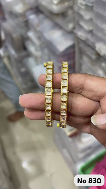Suvarnika Premium Polki Kundan Kada Pair with 22K Gold Polish | Bridal Gold Look Bangles for Women