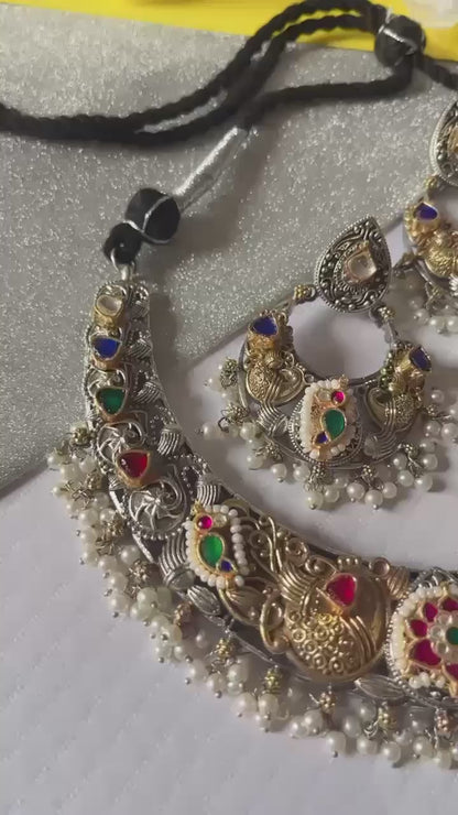 Maya Bestselling Dual-Tone Kundan Peacock Hasli Necklace Set