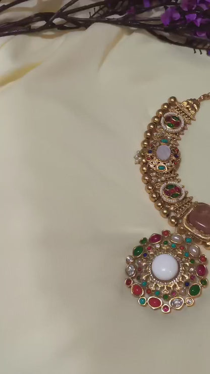 Navaratna Apala Ratnamala Choker | Navratna Stone Apala Stone Choker Necklace for Women | Traditional Indian Ethnic Jewellery